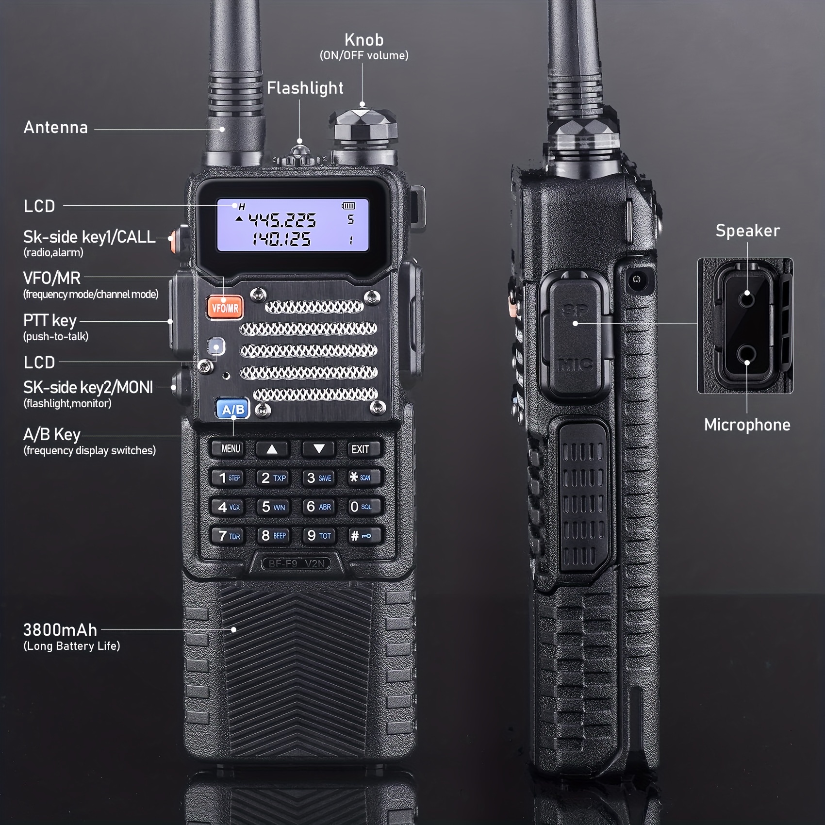 BAOFENG Two Way Radio、BF-F V N Wデュアルバンド無線、2100 mAh Li-ion Batteryポータブルトランシーバー、フルキット付き。周波数範囲144~148 420 - 8