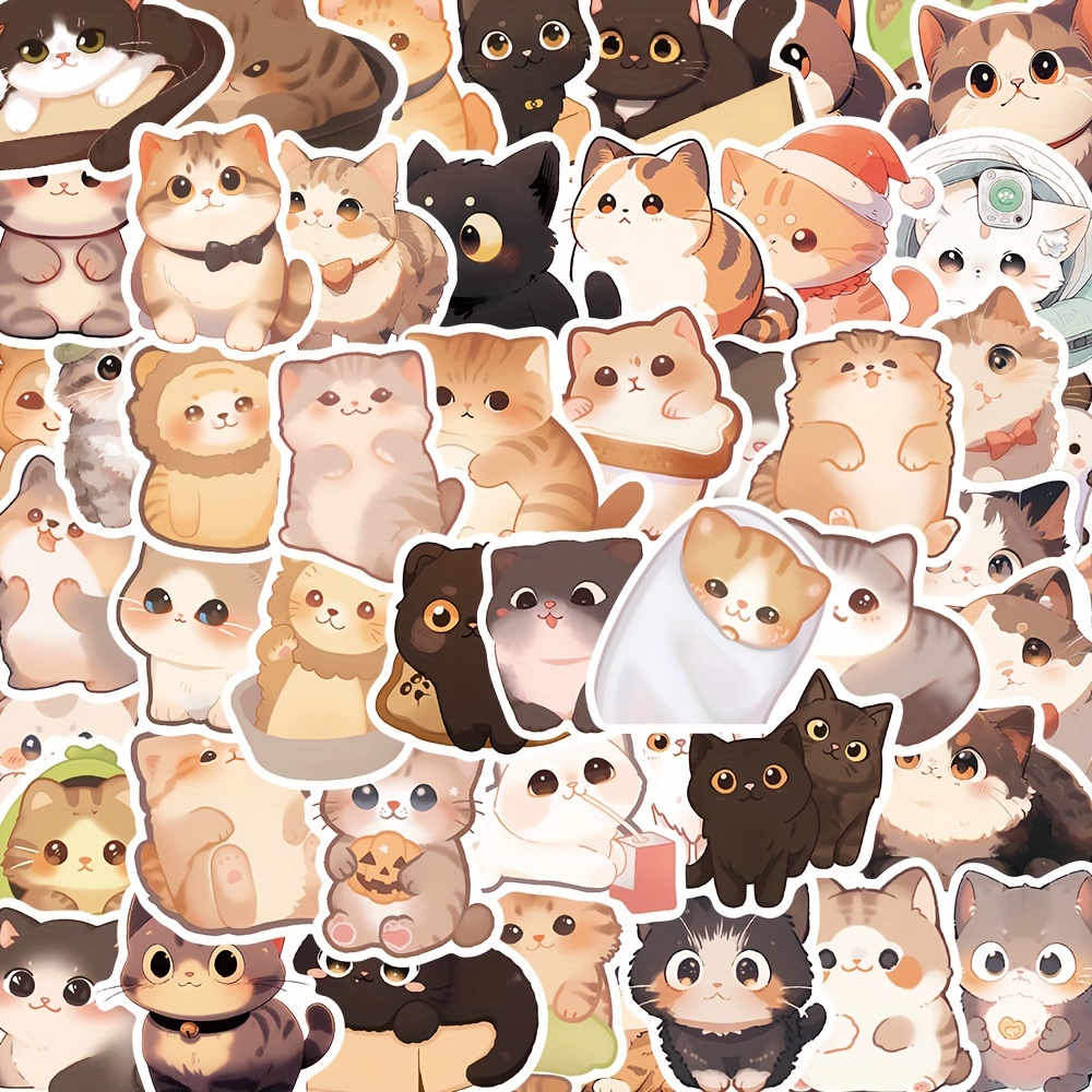 50PCS Cat MEME Funny Animals Stickers Vintage Toy DIY Kids Notebook Luggage  Motorcycle Laptop Refrigerator Decals Graffiti
