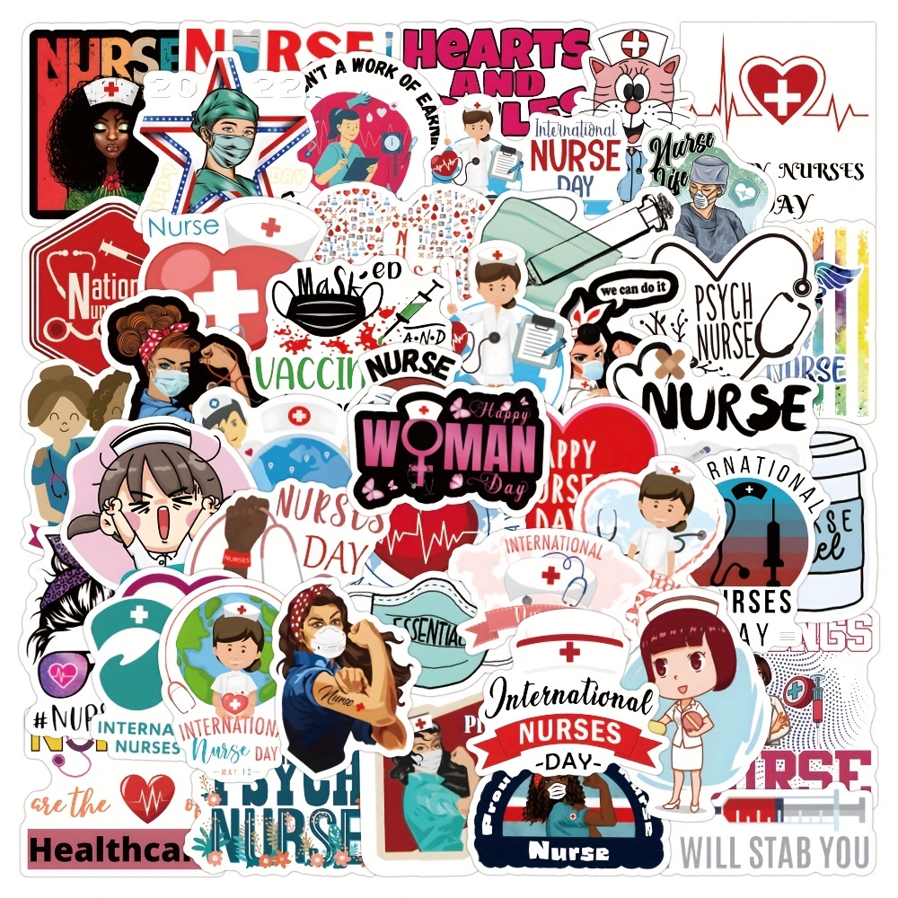 50 Pcs Nurse Stickers, Vinyl Nursing Stickers Decals for Laptops