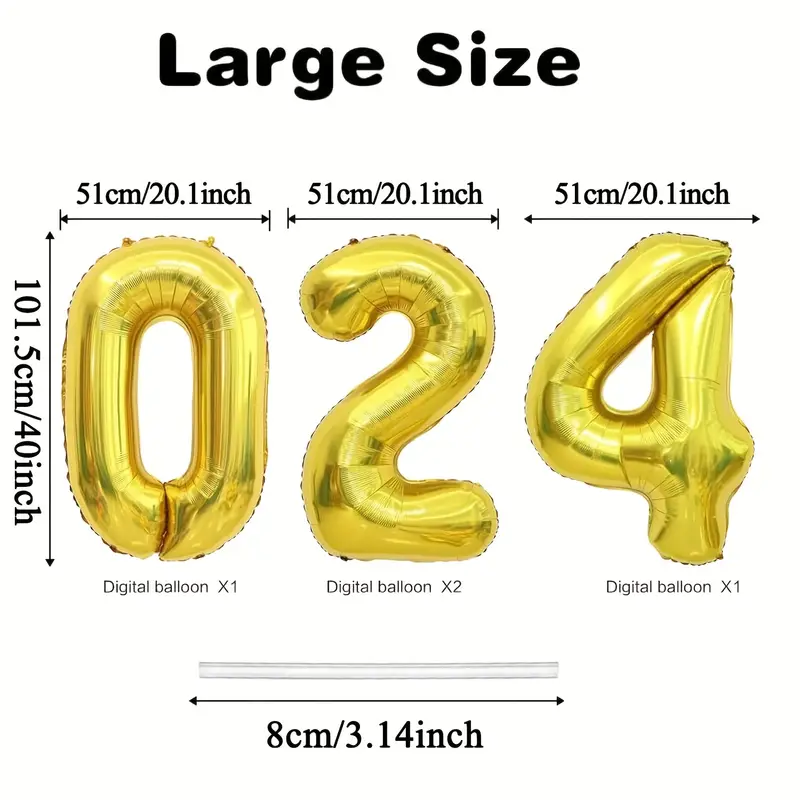 KatchOn Huge Gold 2024 Balloon Numbers - 40 Inch, 2024 Balloons Gold Happy  N