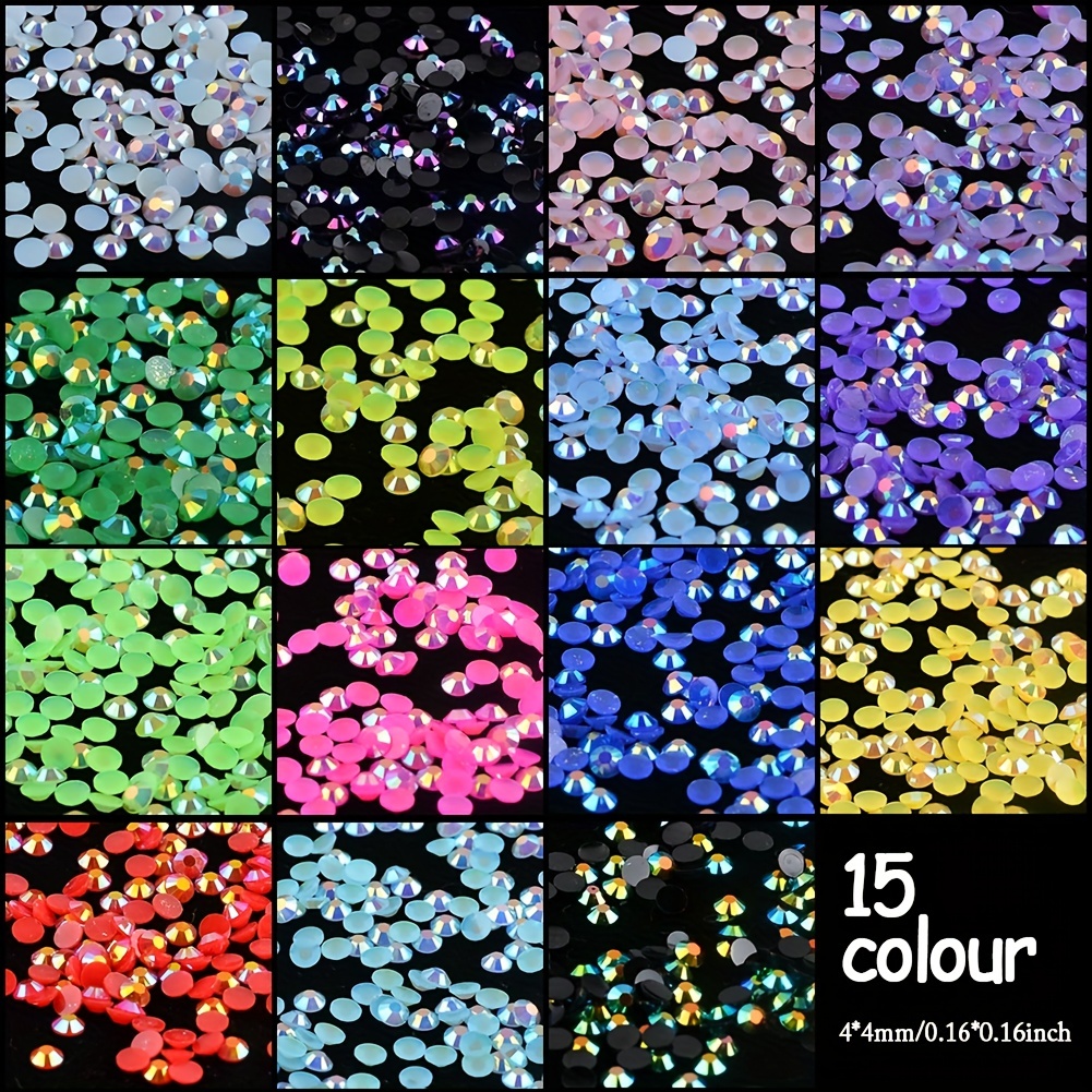 AB Resin Nail Art Rhinestones 15 Colors 3-4mm