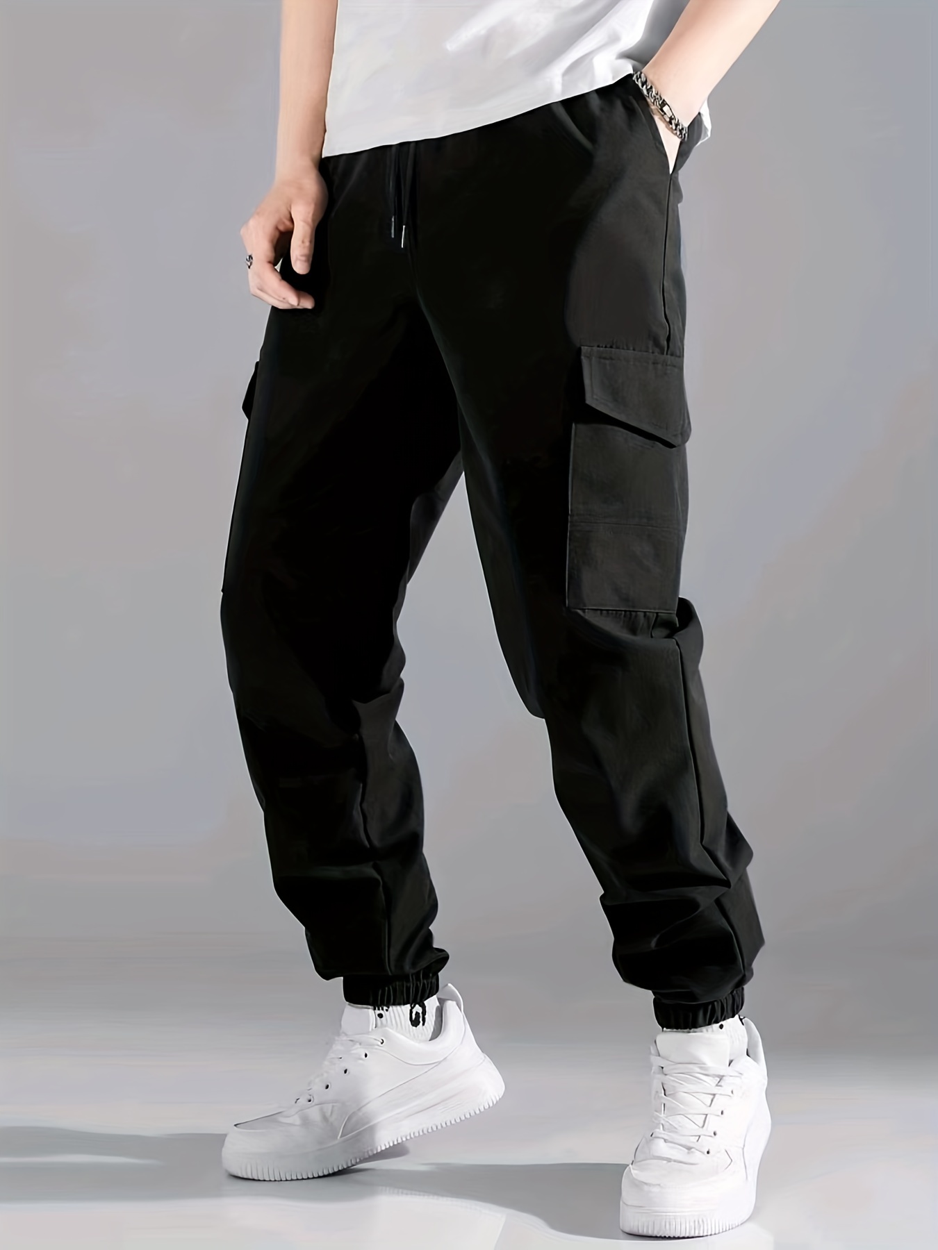 Men's Drawstring Cargo Pants Flap Pocket Loose Trendy Jogger - Temu