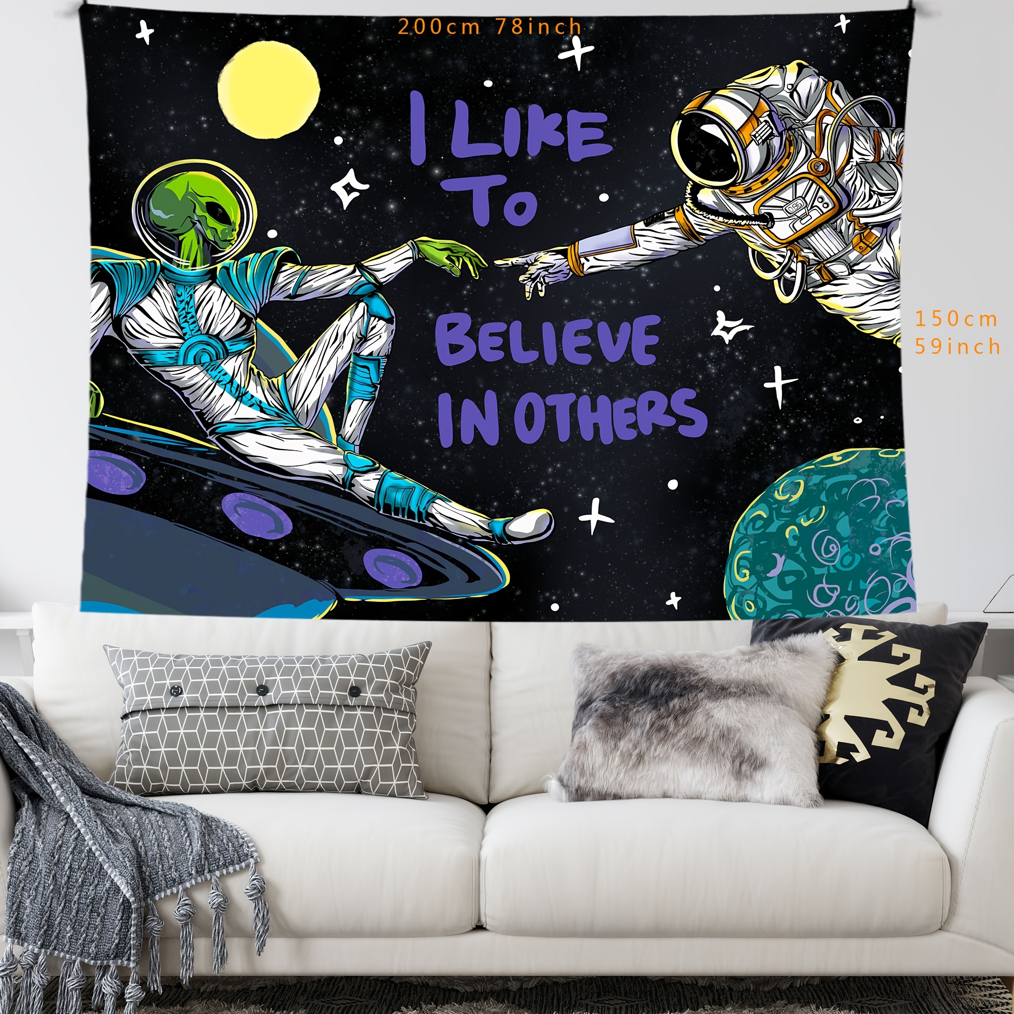 Tenture Murale Astronaute Et Galaxie - Tissu Décoratif 102x153 Cm Pour Chambre, Salon, Décoration Hippie Ou Bohème