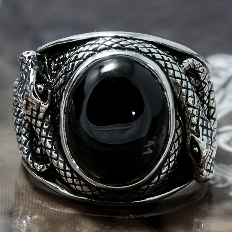 Men's Retro Rhinestone Snake Ring, Statement Party Accessory
