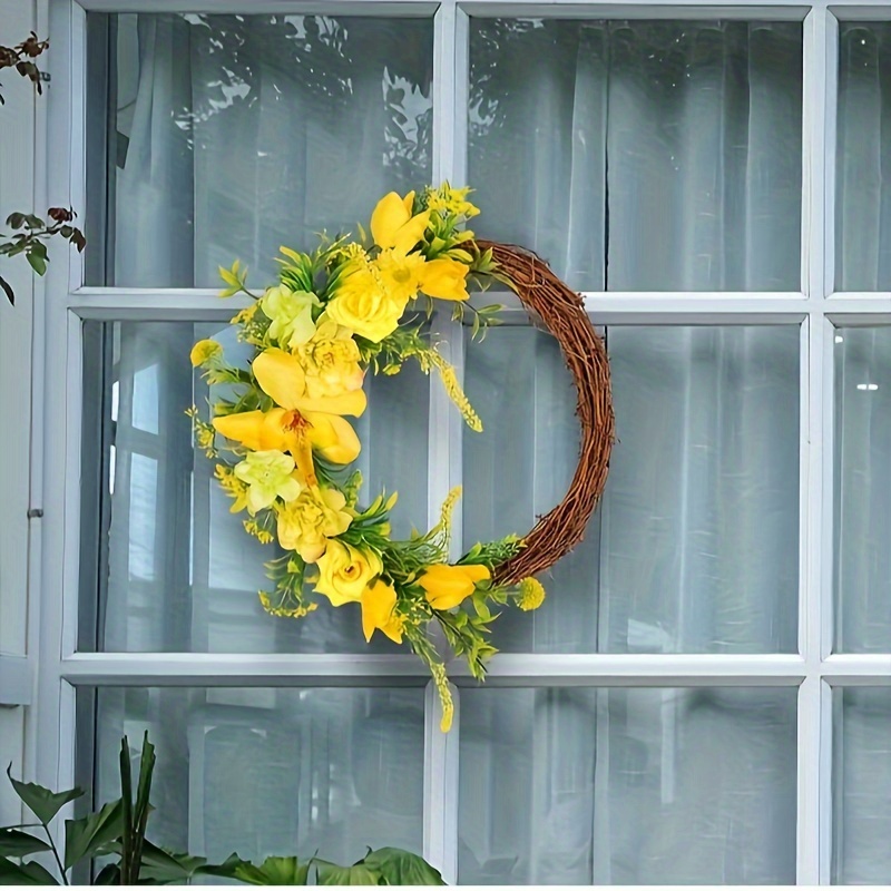 1pc, New Spring Flower Wreath Door Hanging Welcome Wreath
