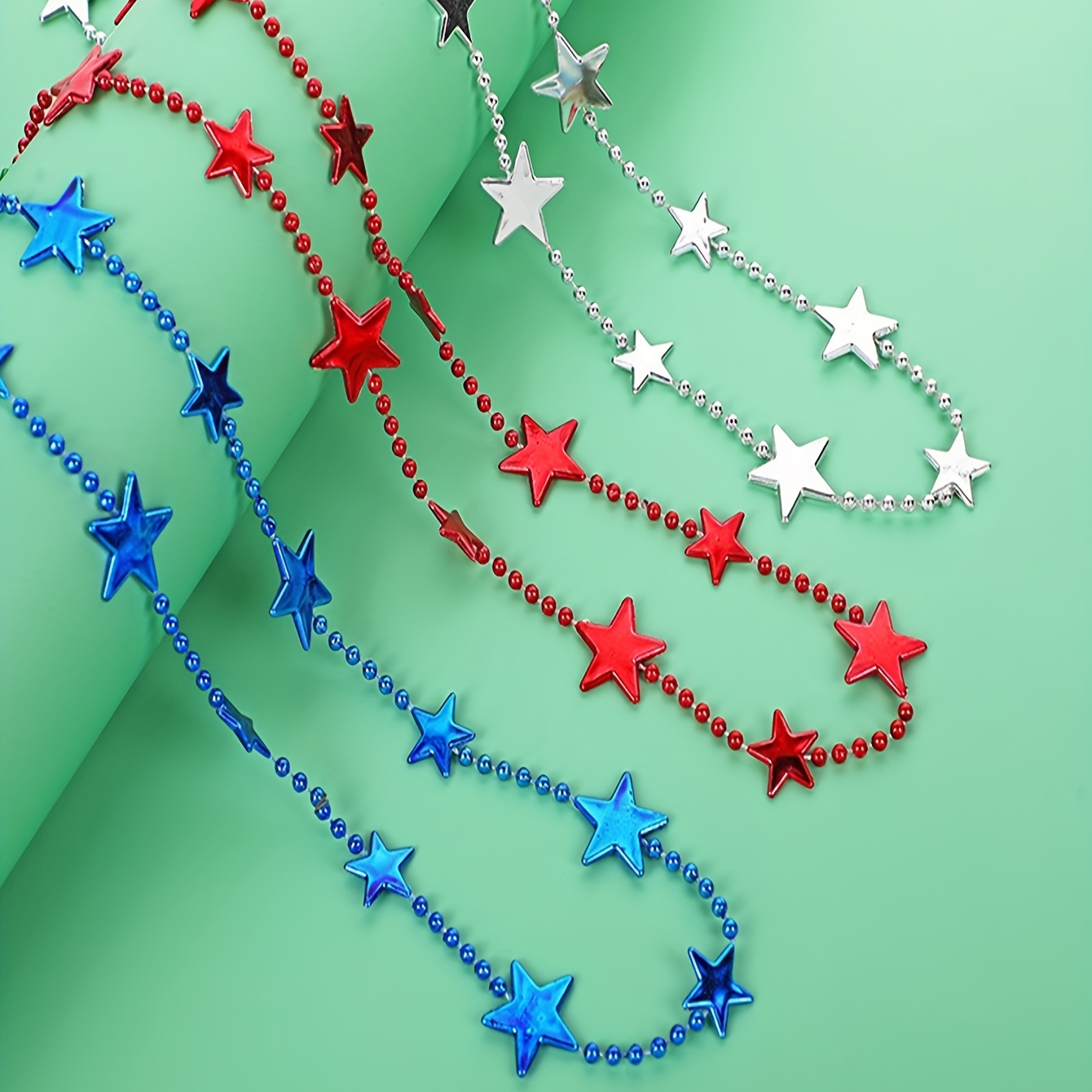 Bulk Metallic Patriotic Star Bead Necklaces