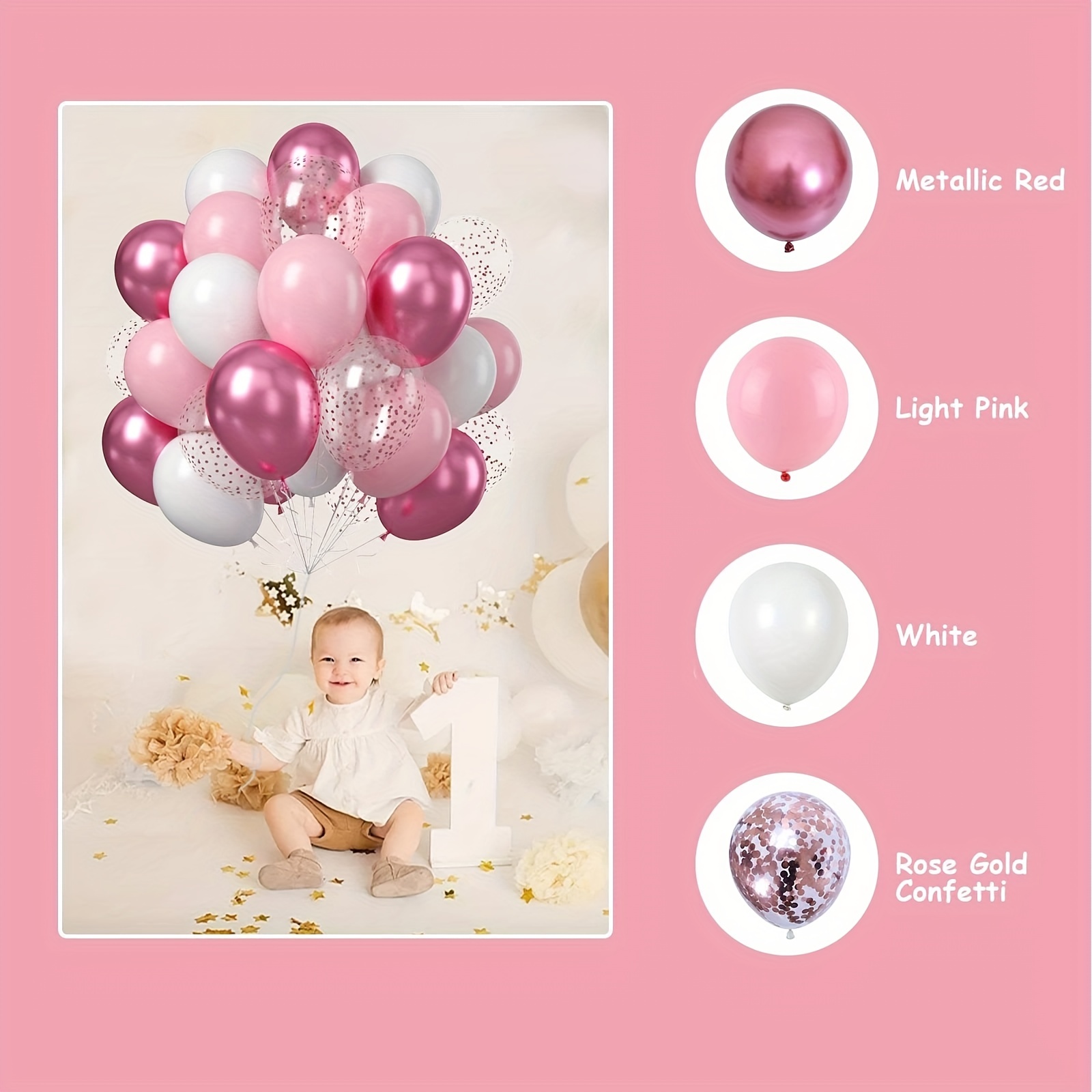 Conjunto De Globos Rosas Y Blanco 