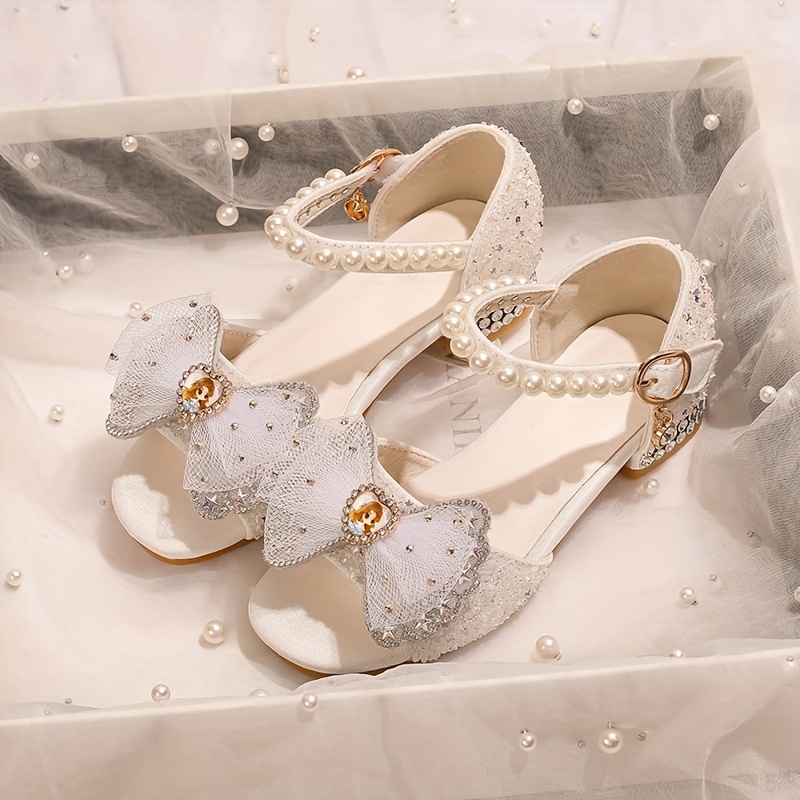 Girls Rhinestones Decor Sandals Princess Shoes Dress Shoes - Temu