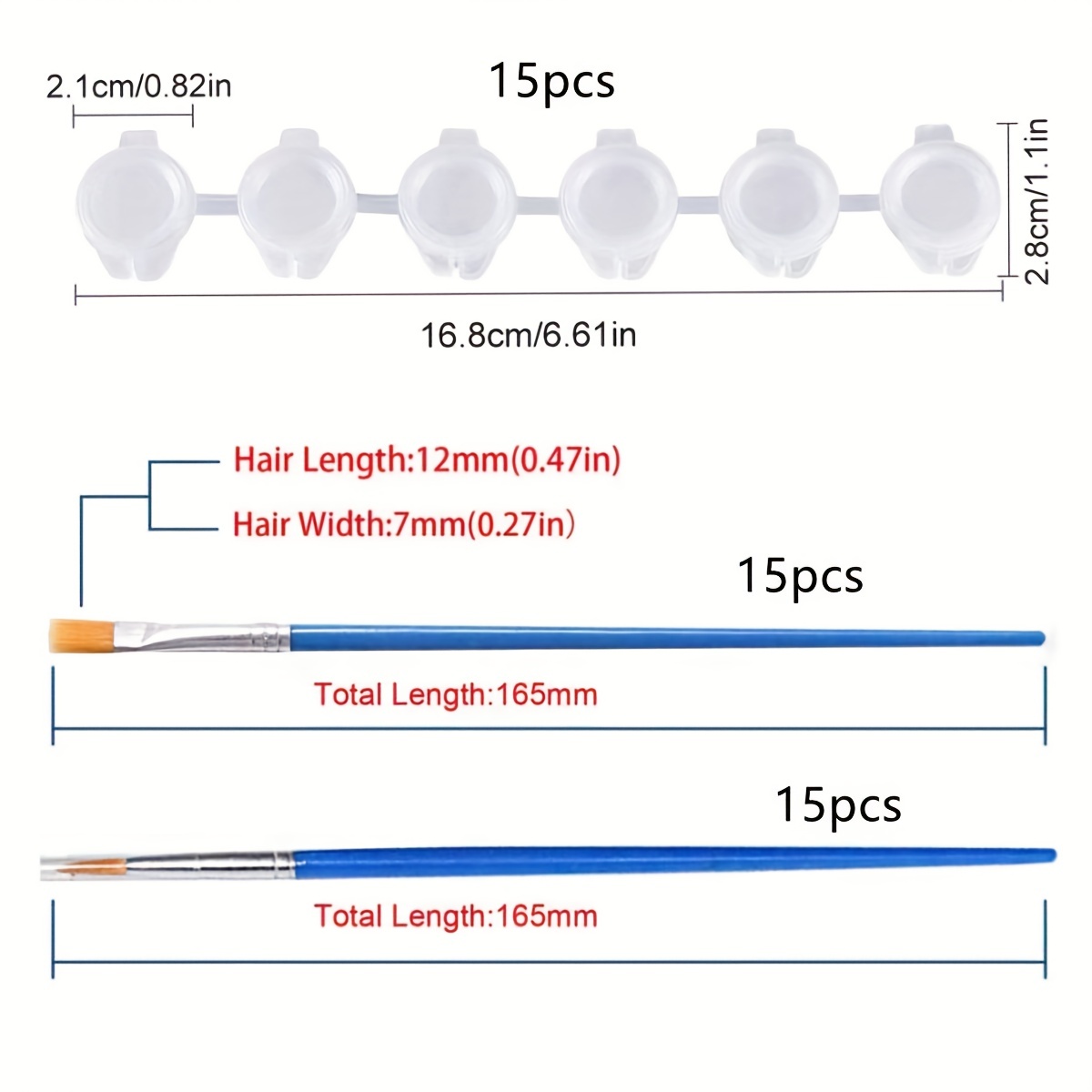 45pcs Empty Paint Pots Strips Paint Brush Set for Kid,15 Strips 90