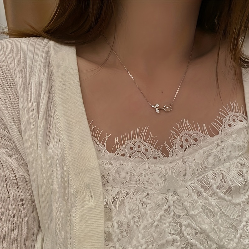 Chalcedony Tulip Necklace, Opal Stone Pendant