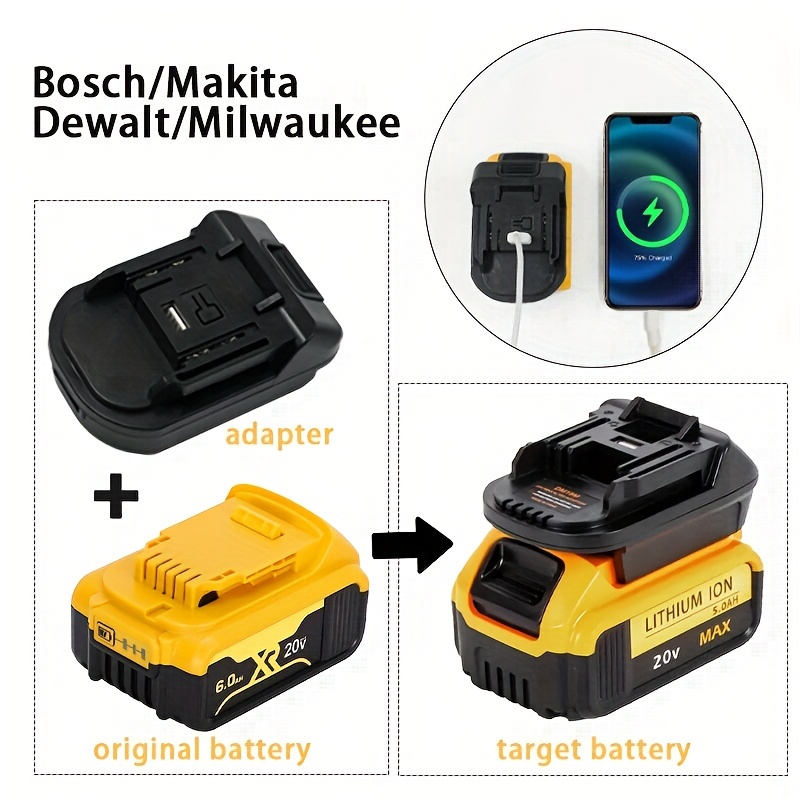 For Makita Bosch For Milwaukee BLACK DECKER Batteries 14.4V 18V Lion Battery  USB+Type-C converter Port with LED Light Spotlight