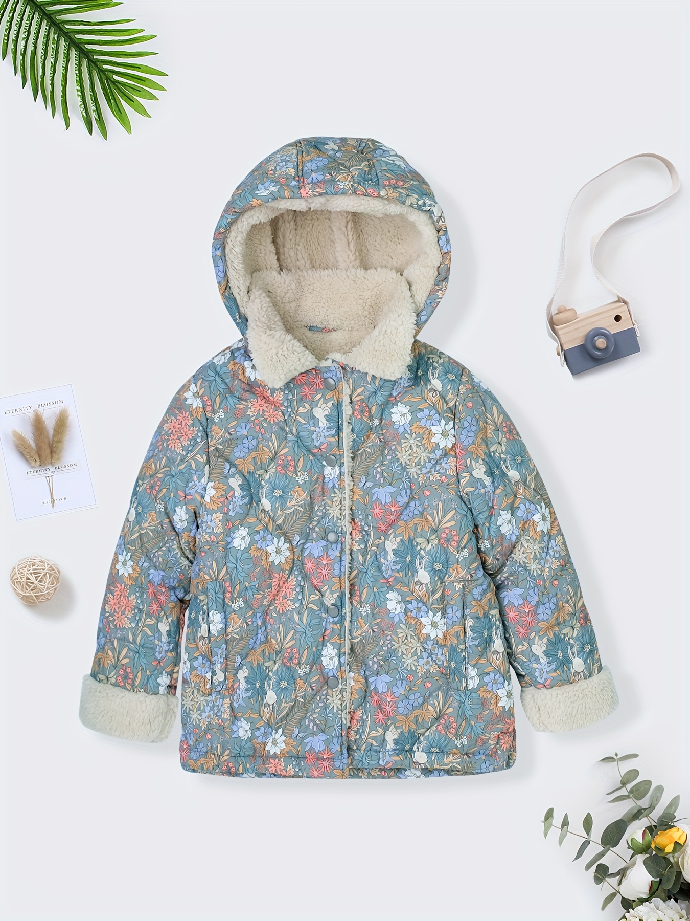 Girls Cute Bunny Ears Design Thermal Fleece Lined Tunic Coat