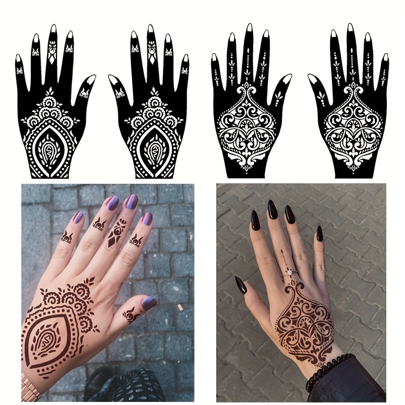 Henna tattoo stencils kit,Reusable henna stencils for Hand Forearm Glitter  Airbrush Diy Tattooing Template, Indian Temporary Tattoo Stickers for Women