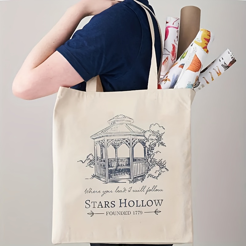 Stars Hollow Pattern Tote Bag, Literary Canvas Book Shoulder Bag