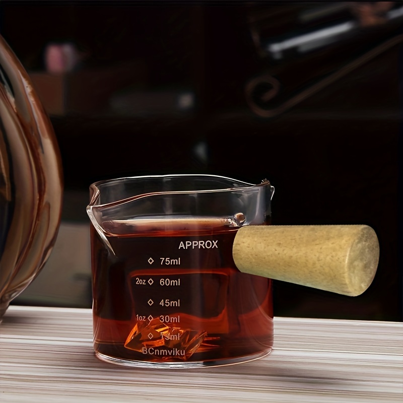 Wood Handle Glass Pot Espresso Measuring Cup Milk Jug Coffee Clear