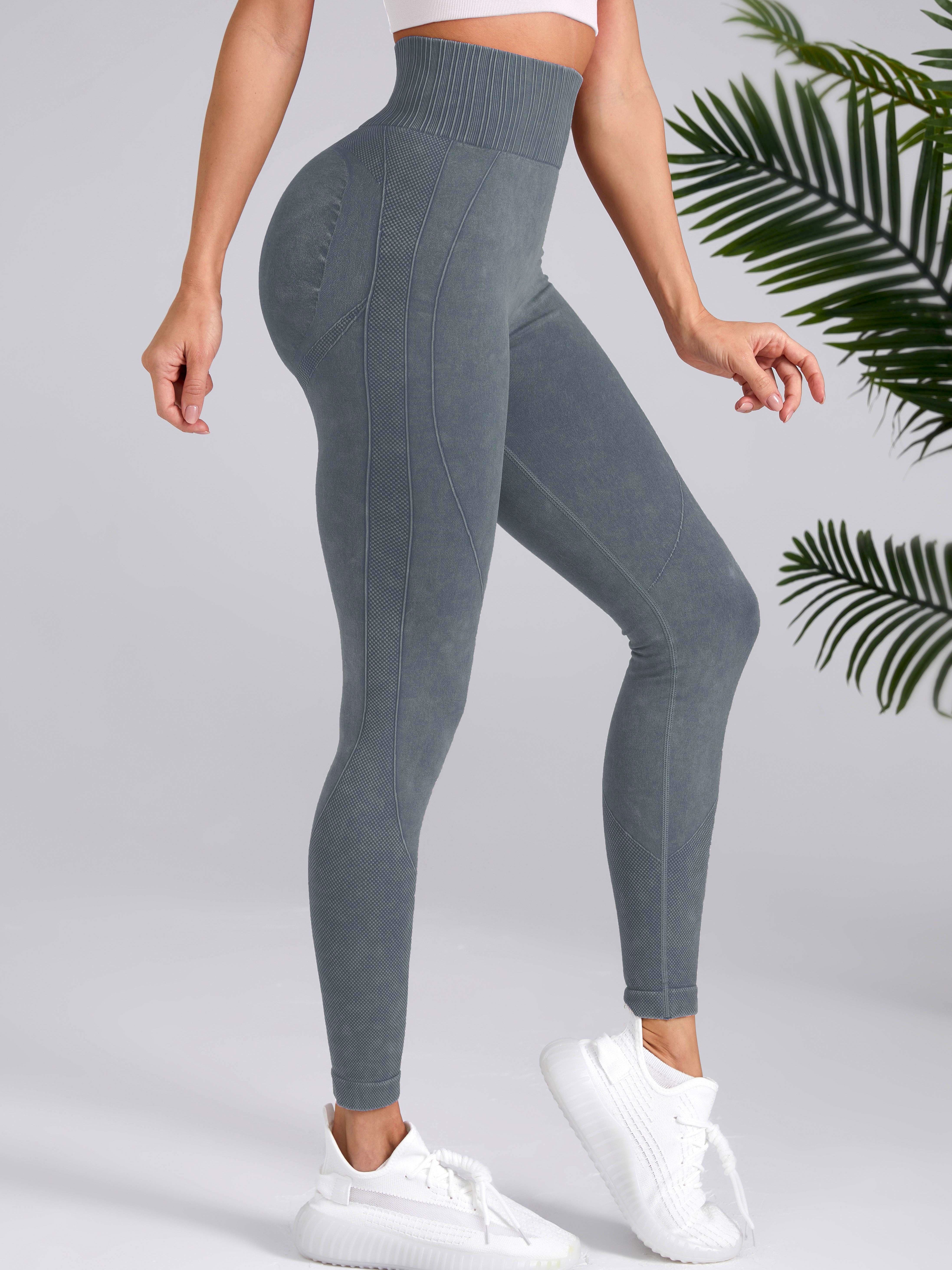 High Waisted Washed Textured Yoga Pants Women Solid Color - Temu Canada