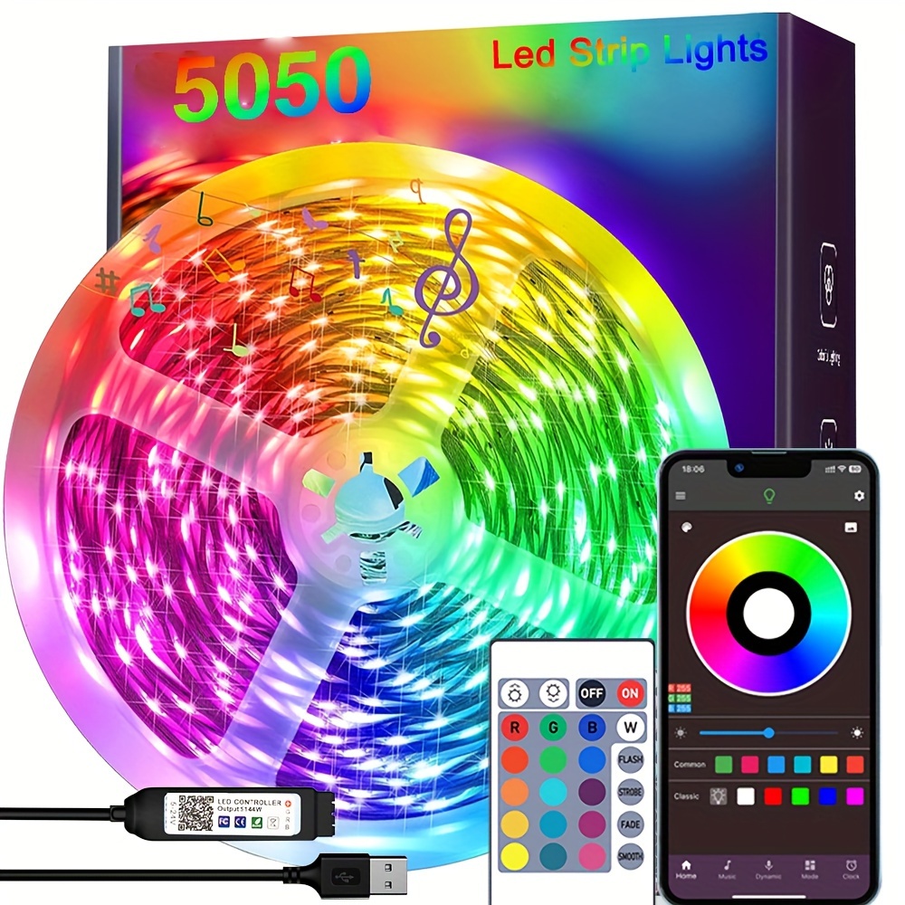 20m Led Strip, 5050 Rgb Led Strip 360 Multicolor Dimmable Leds, Led Light  Kit för sovrum med 44 nycklar infraröd fjärrkontroll, Neon Led Dekoration  Fo