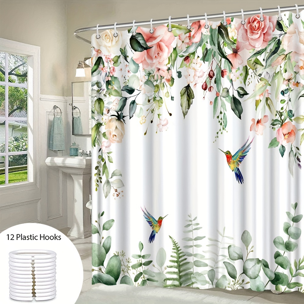 Floral Bird Leaf Pattern Shower Curtain Waterproof Bathroom - Temu