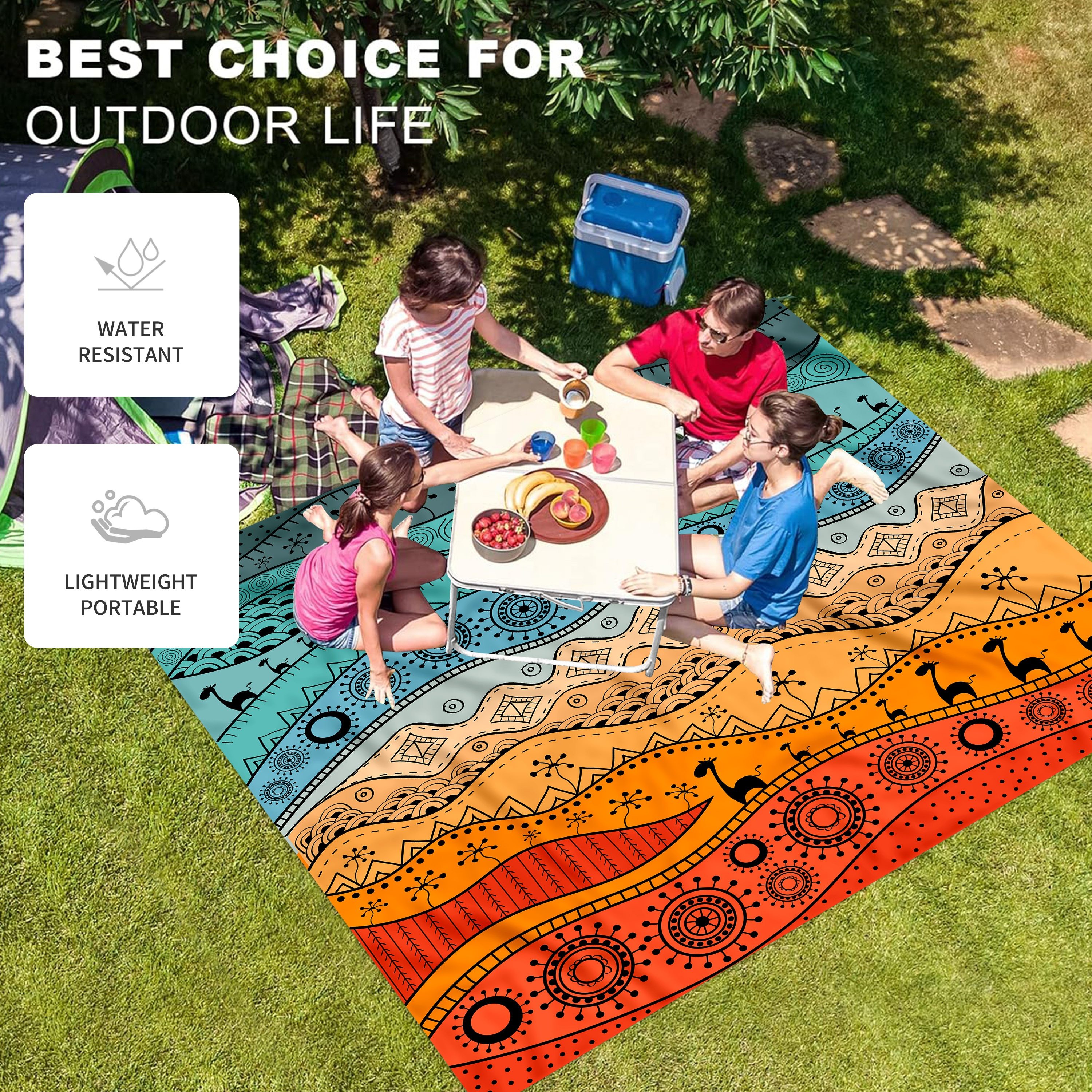 

1pc Ethnic Pattern Printed Outdoor Camping Picnic Mat, Lightweight, Waterproof, Sandproof - Perfect For Picnics, Camping And Outdoor Adventures!