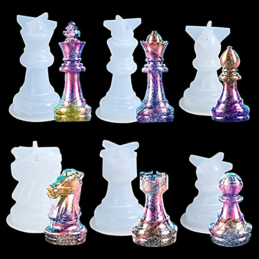 

6pcs Chess Resin Molds Set 3d International Chess Piece Silicone Molds For Resin Casting Epoxy Silicone Molds For Diy Crafts Chess Jewelry Making Home Party Decor