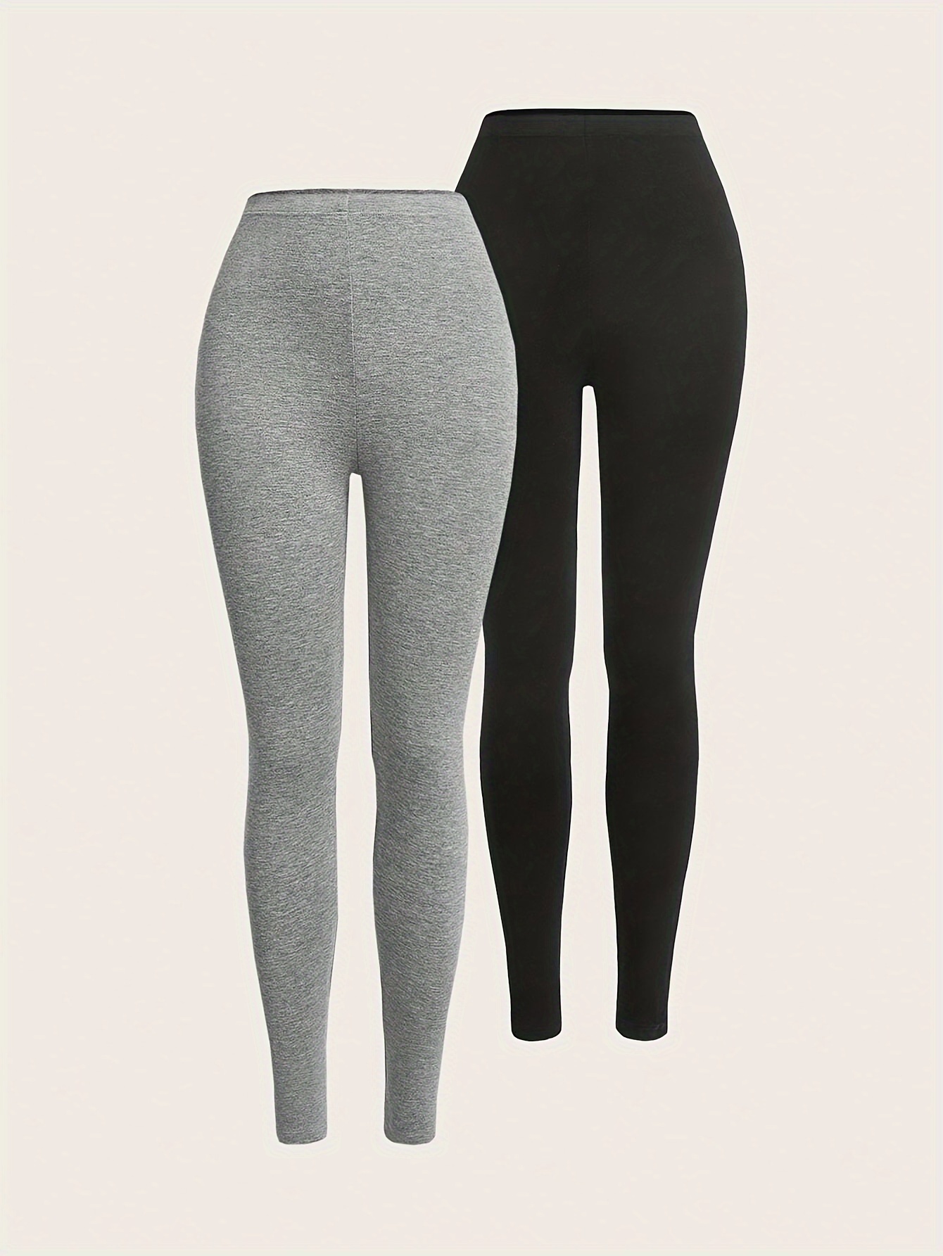 2 Packs Solid Color High Waist Leggings, Casual High Stretch Skinny  Leggings For Every Day, Women's Clothing