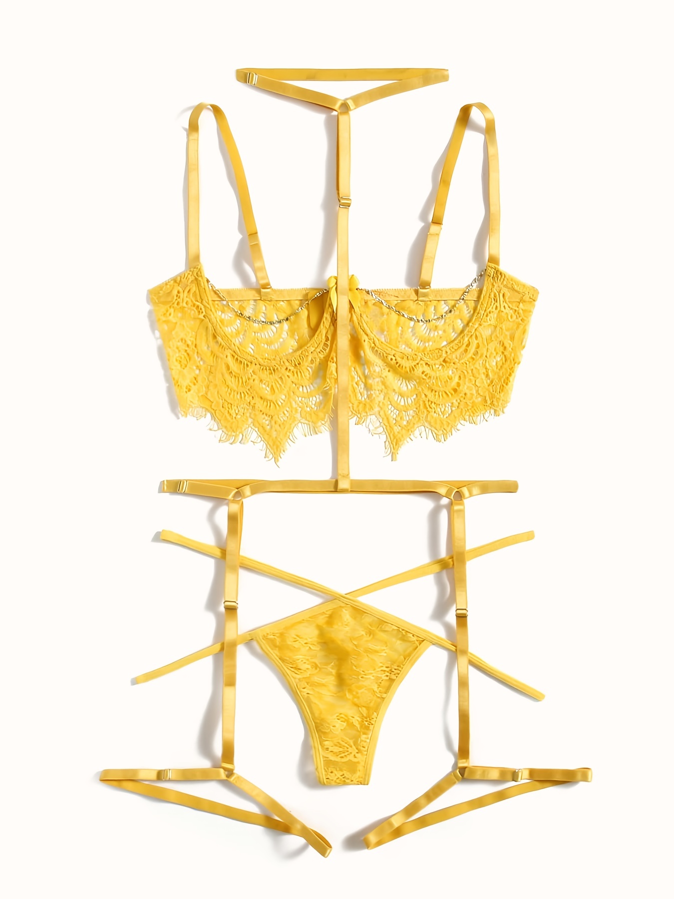 HOMBOM Sexy Lingerie Set for Women Yellow Temptation Underwear Crotchless  Underwear Two Piece Underwear Lingerie Sets