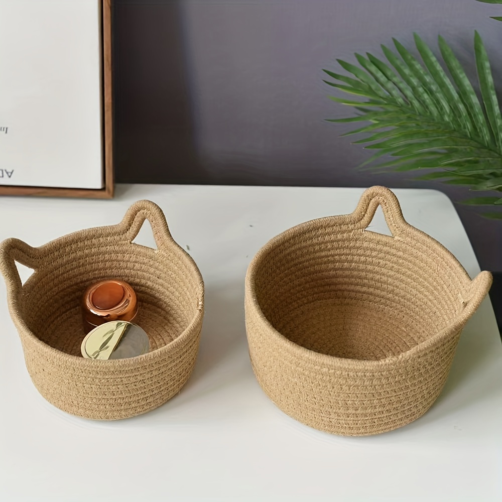 Cat Ears Decor Storage Basket Decorative Woven Storage - Temu