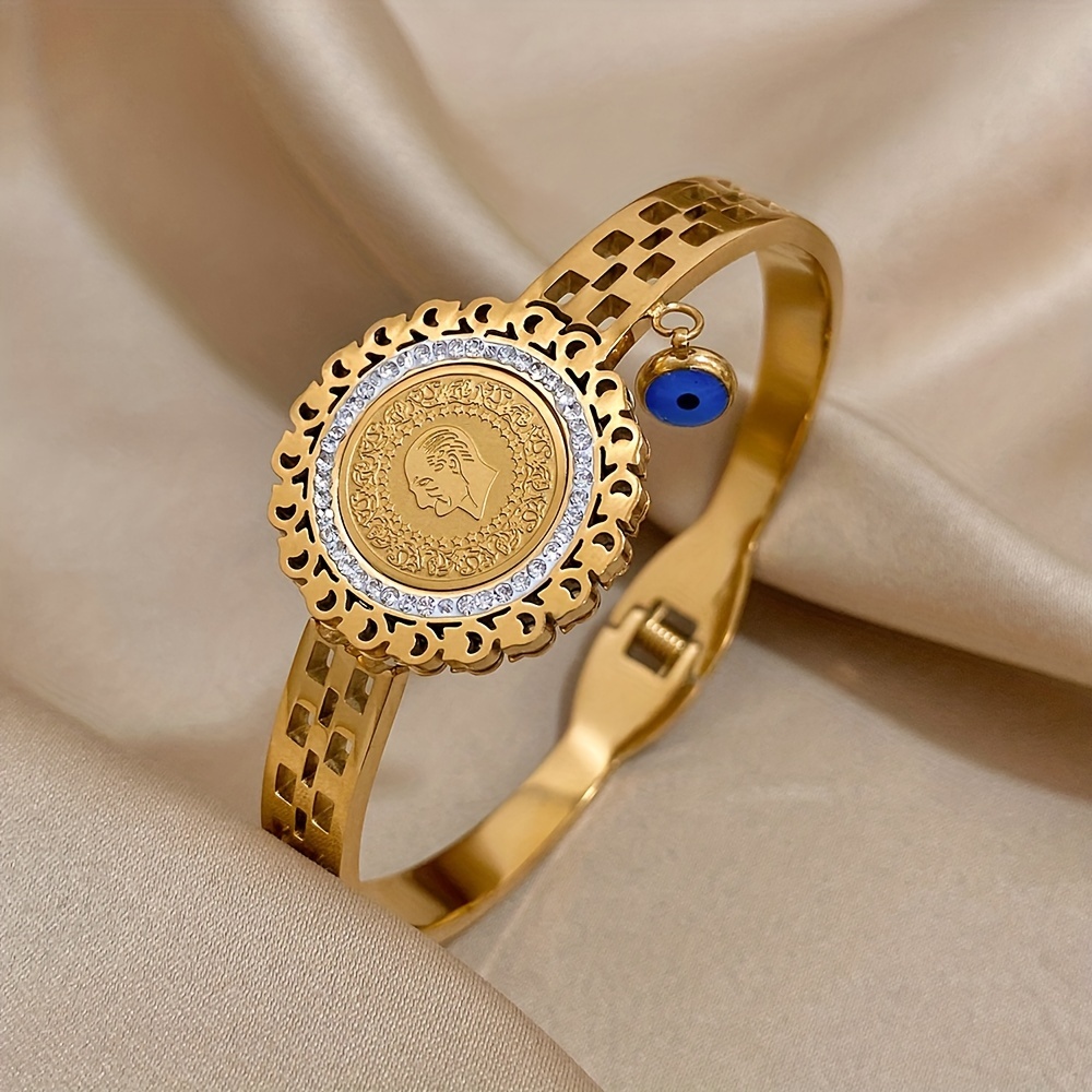 18k Golden Plated Design Disc Evil Eye Bracelet - Temu