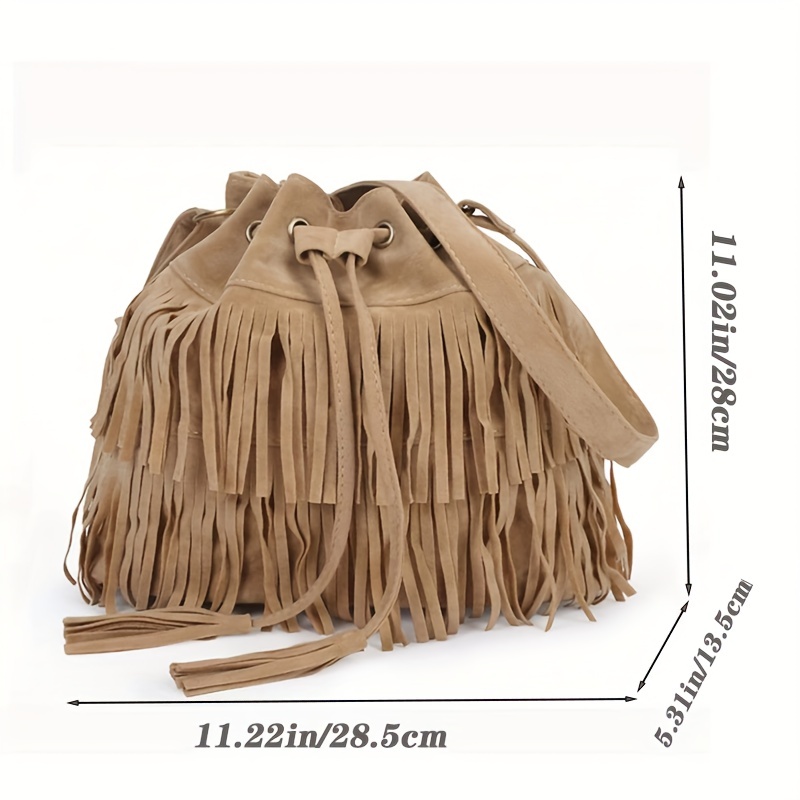 Tassel Decor Soft Crossbody Bag Drawstring Bucket Bag