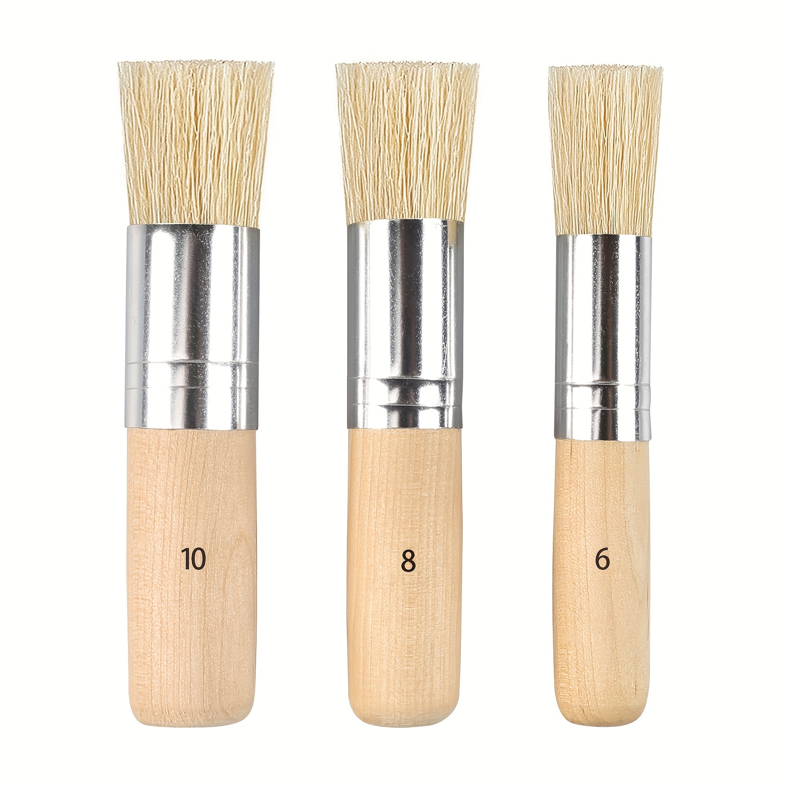 4 Pcs Wooden Stencil Brush Set - Natural Bristle - 6-12-18-22 mm - 1/4,  1/2, 3/4 and 1 inch - for stenciling, waxing, Chalk, Oil and Acrylic Paint