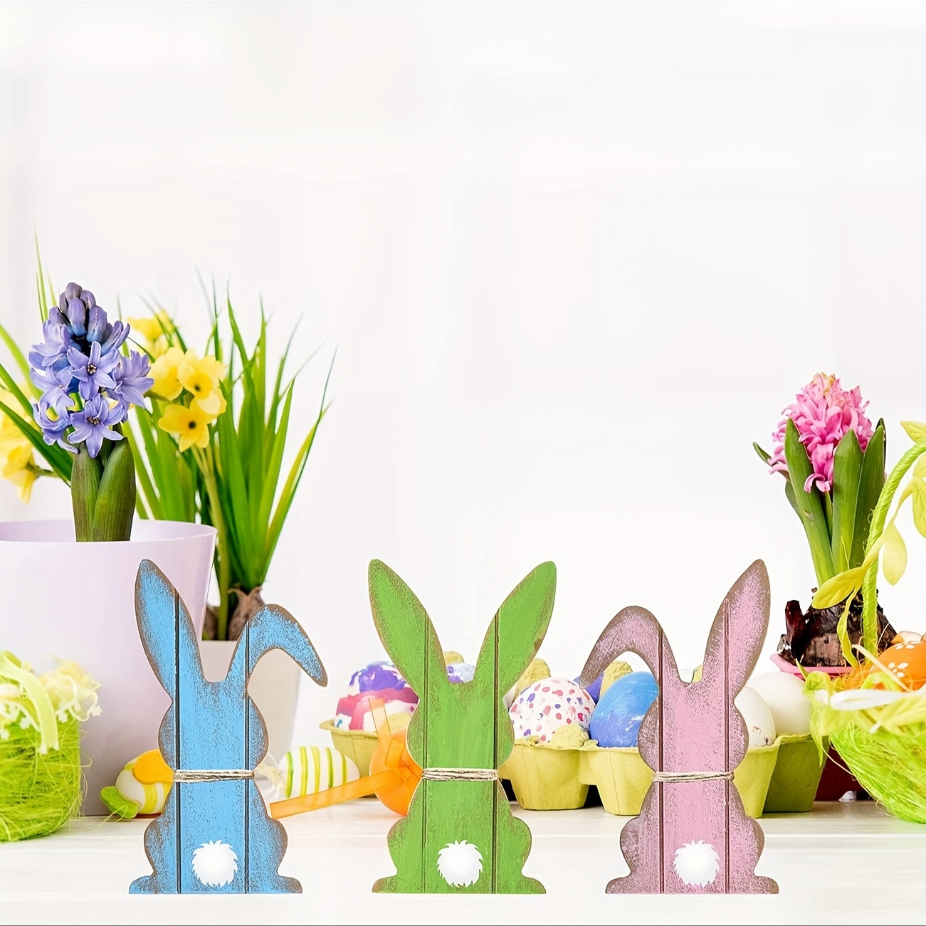 3pcs easter bunny wooden signs easter decorations easter farmhouse rabbit shaped wooden tabletop centerpieces freestanding tabletop decor for spring easter home office present