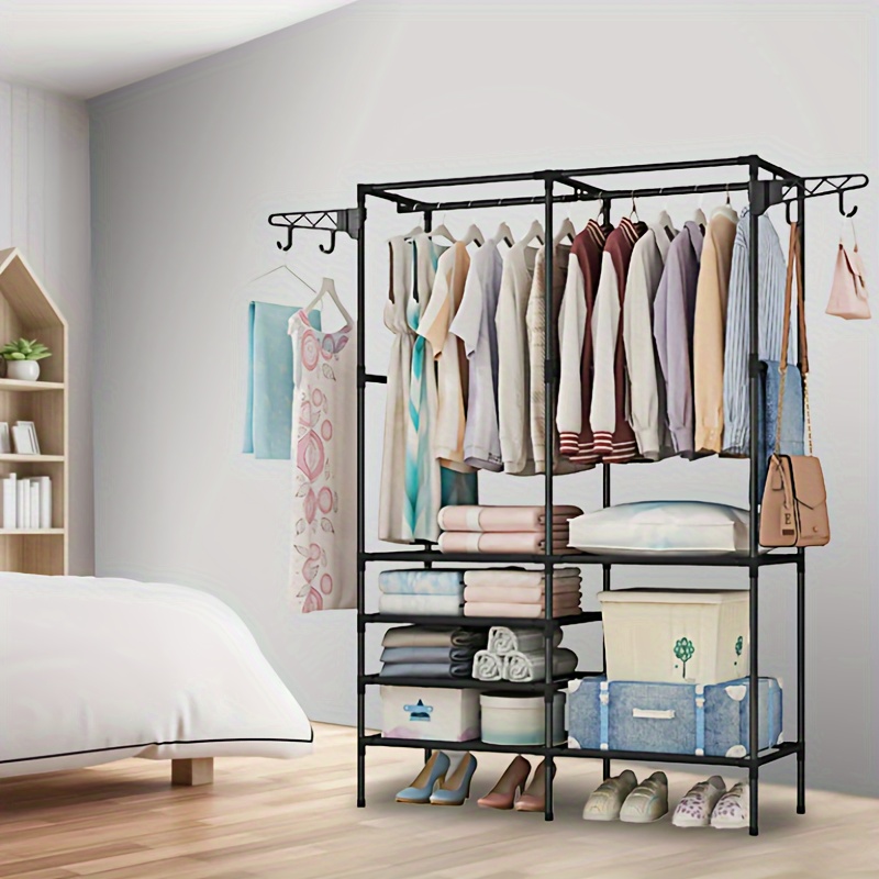 Freestanding Closet Organizer, Large Clothes Rack with Hooks