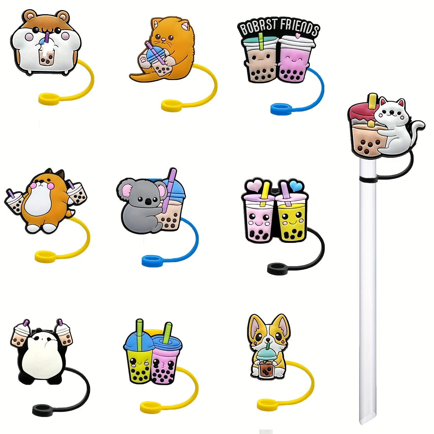 Silicone Straw Lids Cute Cartoon Design Straw Dust proof - Temu