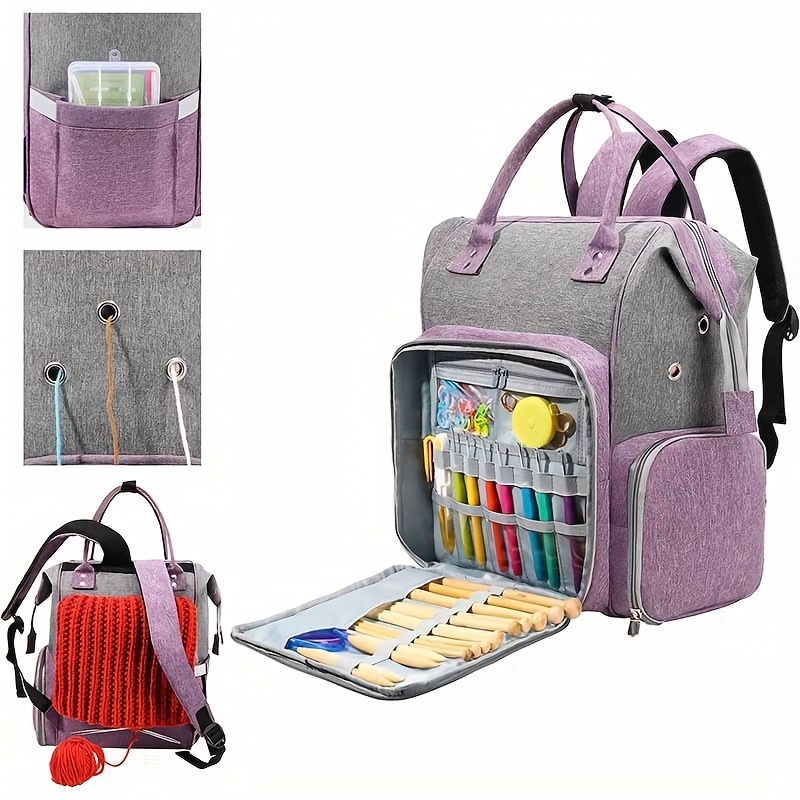 1pc Large Knitting Bag Backpack, Yarn Storage Bag Organizer, Travel Crochet  Bag With USB Charging Port, Knitting Yarn Storage Tote Bag, Yarn Organizer