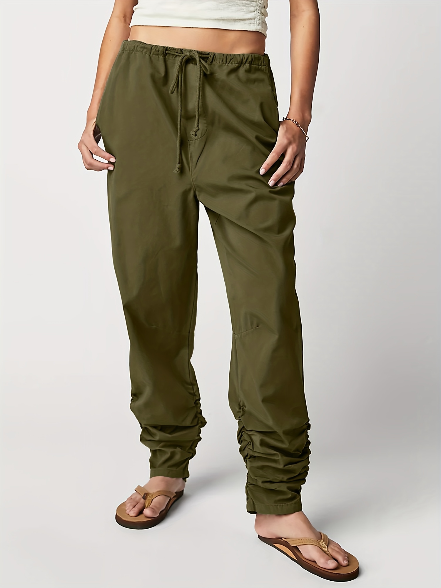 Solid Color Causal Cargo Pants, Slight Strech Hiking Running Pants, Women's  Athleisure