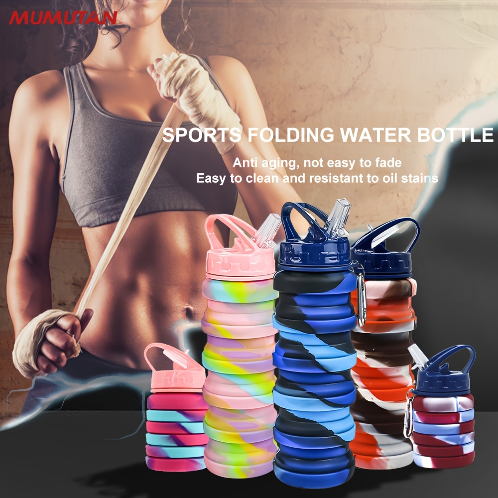 16oz Collapsible Silicone Water Bottle, Travel Sports Water Bottle