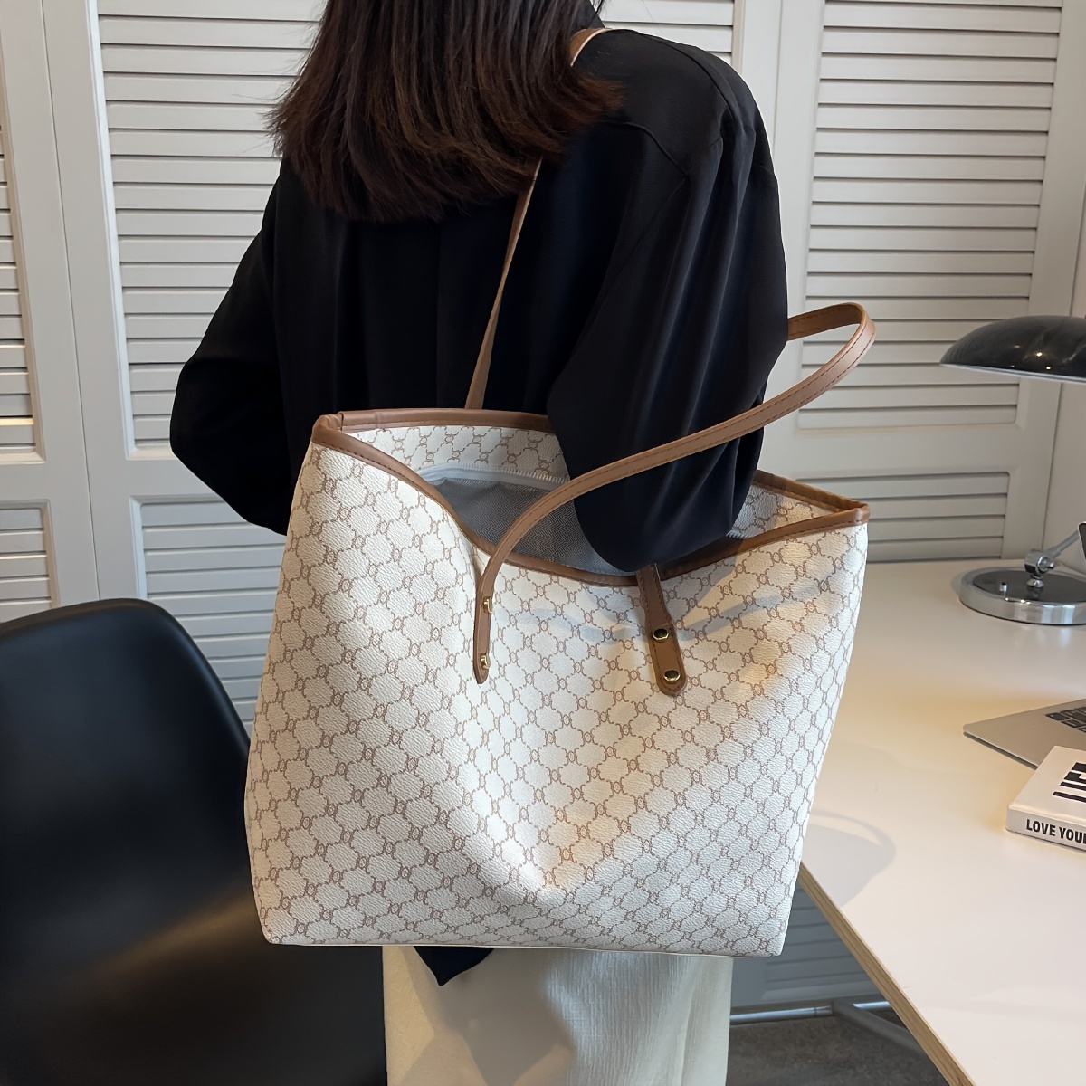 Retro Textured Pattern Handbag, Tote Bag, Classic Top Handle Purse, Women's All-match PU Leather Bag for Work,Temu