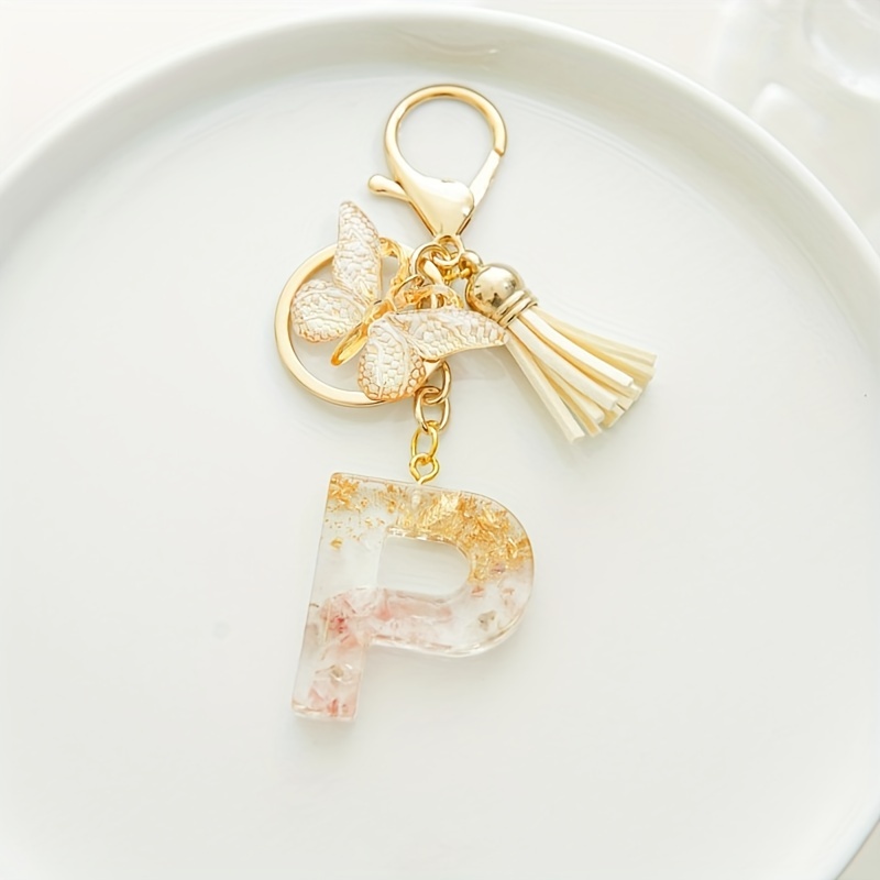 Initial Pearl Mini Backpack Keychain - Blush Pink, R