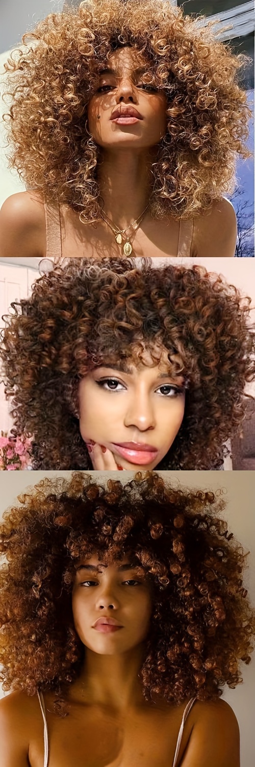 Curly Afro Wig Bangs Short Wigs Women Synthetic - Temu