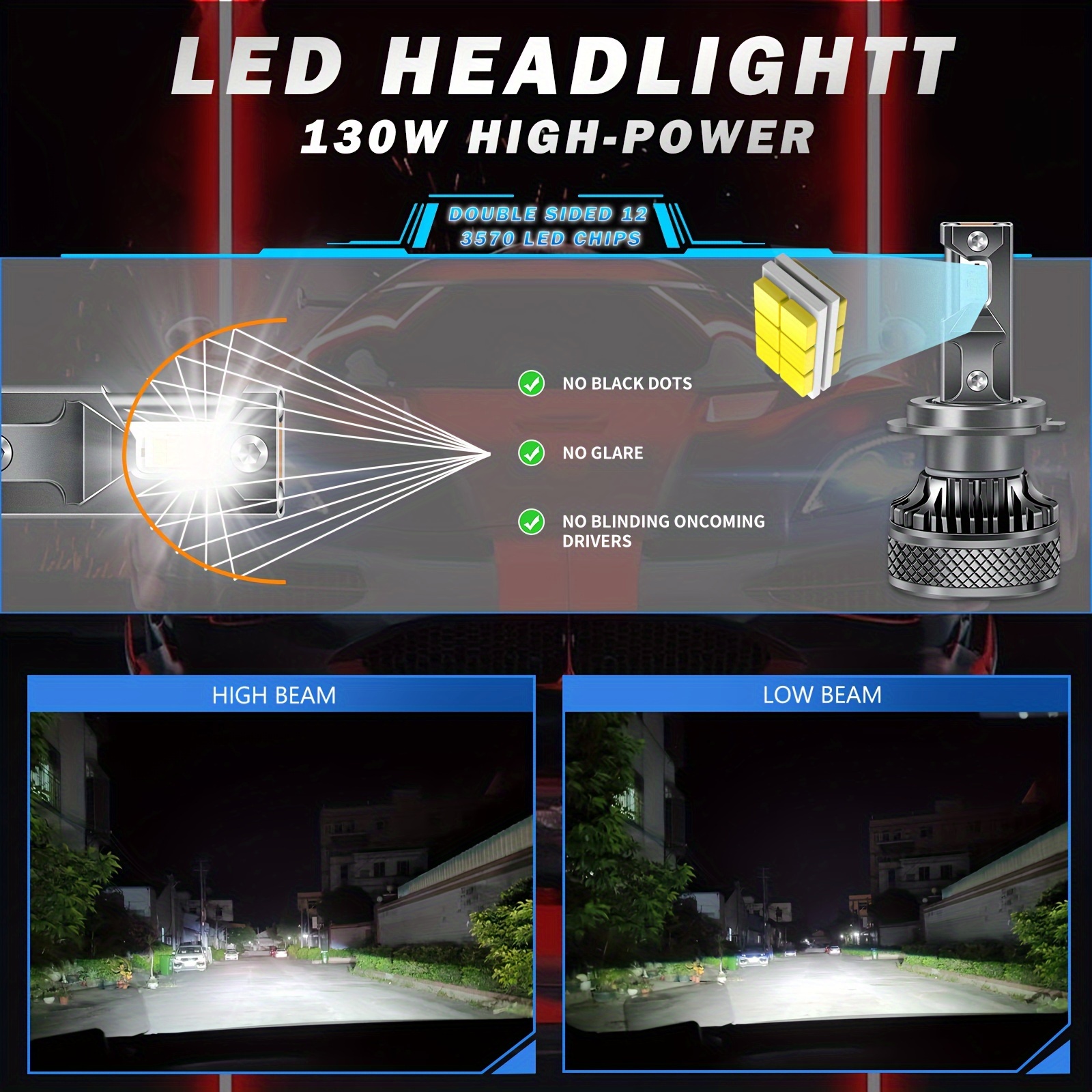 Super Bright Led Car Headlight Bulbs 1:1 Size H1 H4 - Temu