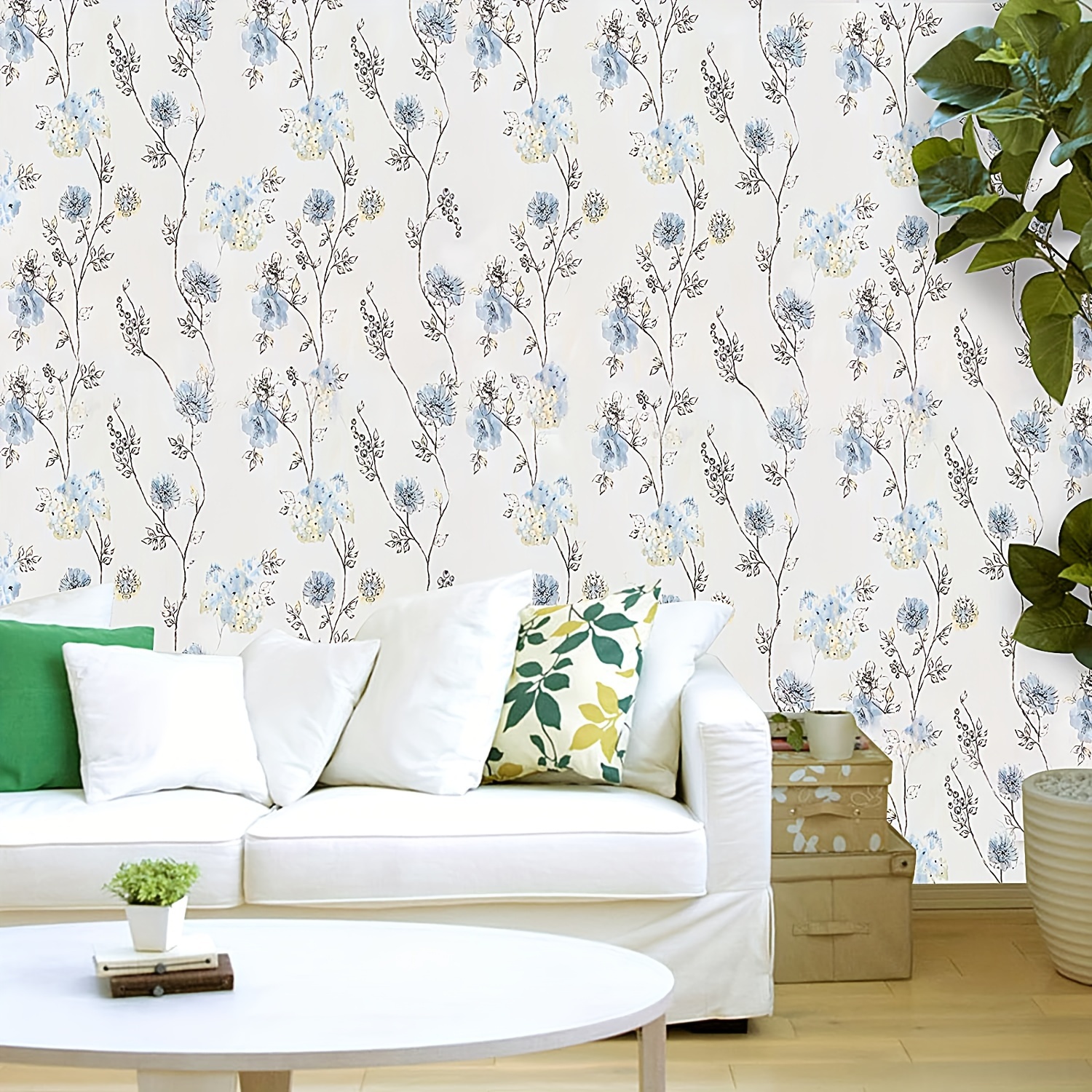 Self adhesive Wallpaper Blue Plants Pattern Self adhesive Temu United