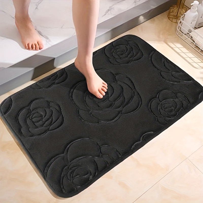 Bath Rugs, Rose Flower Patterned Bathroom Bath Mat Flannel Non