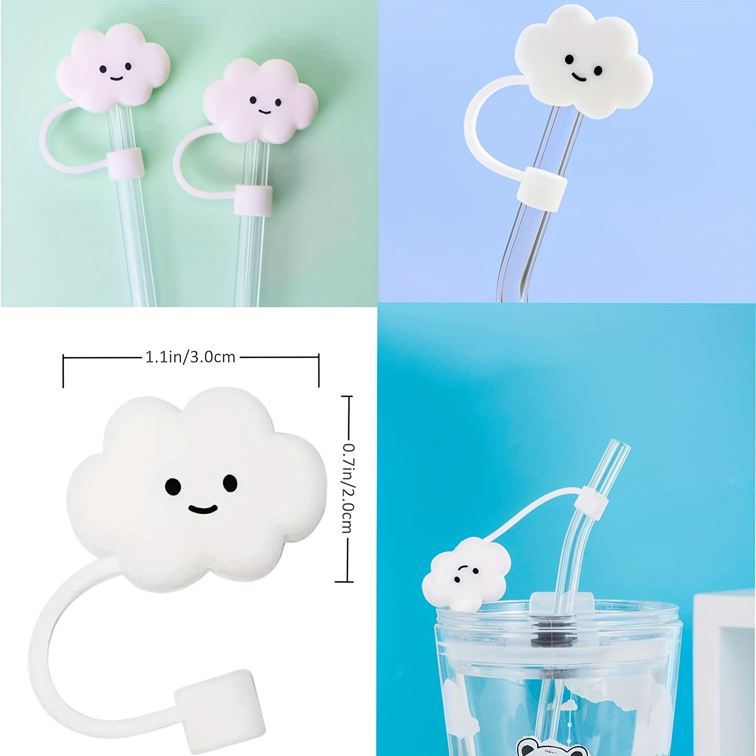 Clouds Straw Cover, 4 Pack Cloud Straw Lids, Reusable Cloud Straw Cover Cap  (2 x White)