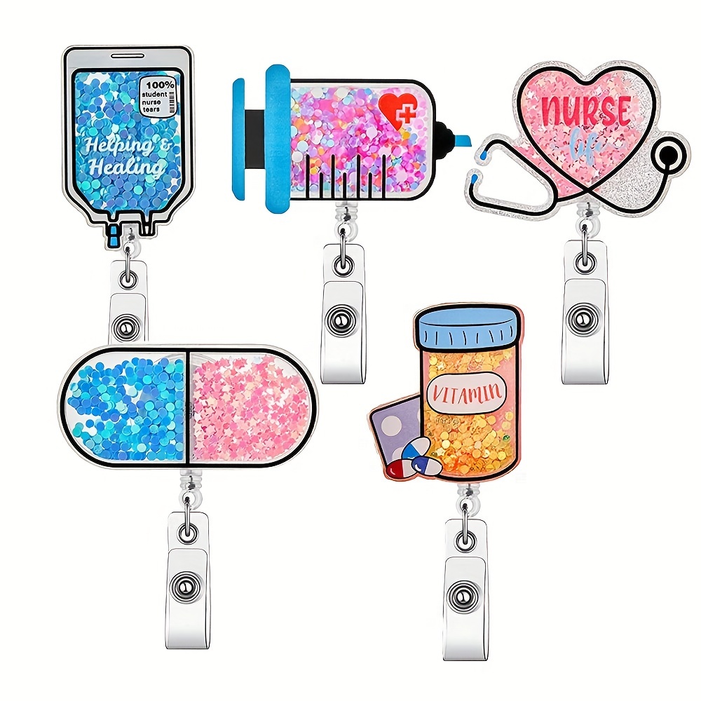 1pc Acrylic Quicksand Retractable Badge Reel with Rotating Alligator Clip, Medical Identification Badges Gift for Nurse Doctors,Temu