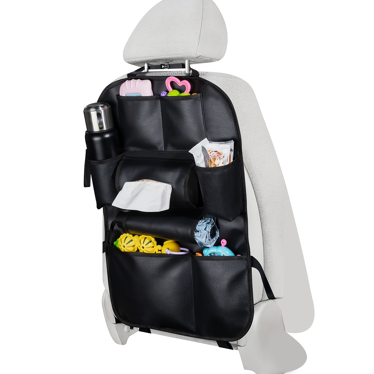 Car Seat Back Storage Bag, PU Leather Waterproof Durable Car Seat Organizer  Kick Mats Muti-Pocket Back Seat Storage Bag Organizer Car Accessories
