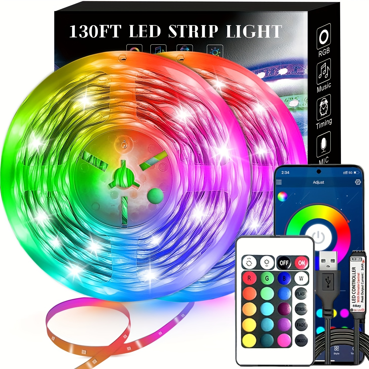 Led Strip Light Rgb 5050 Smart App Control 24key - Temu