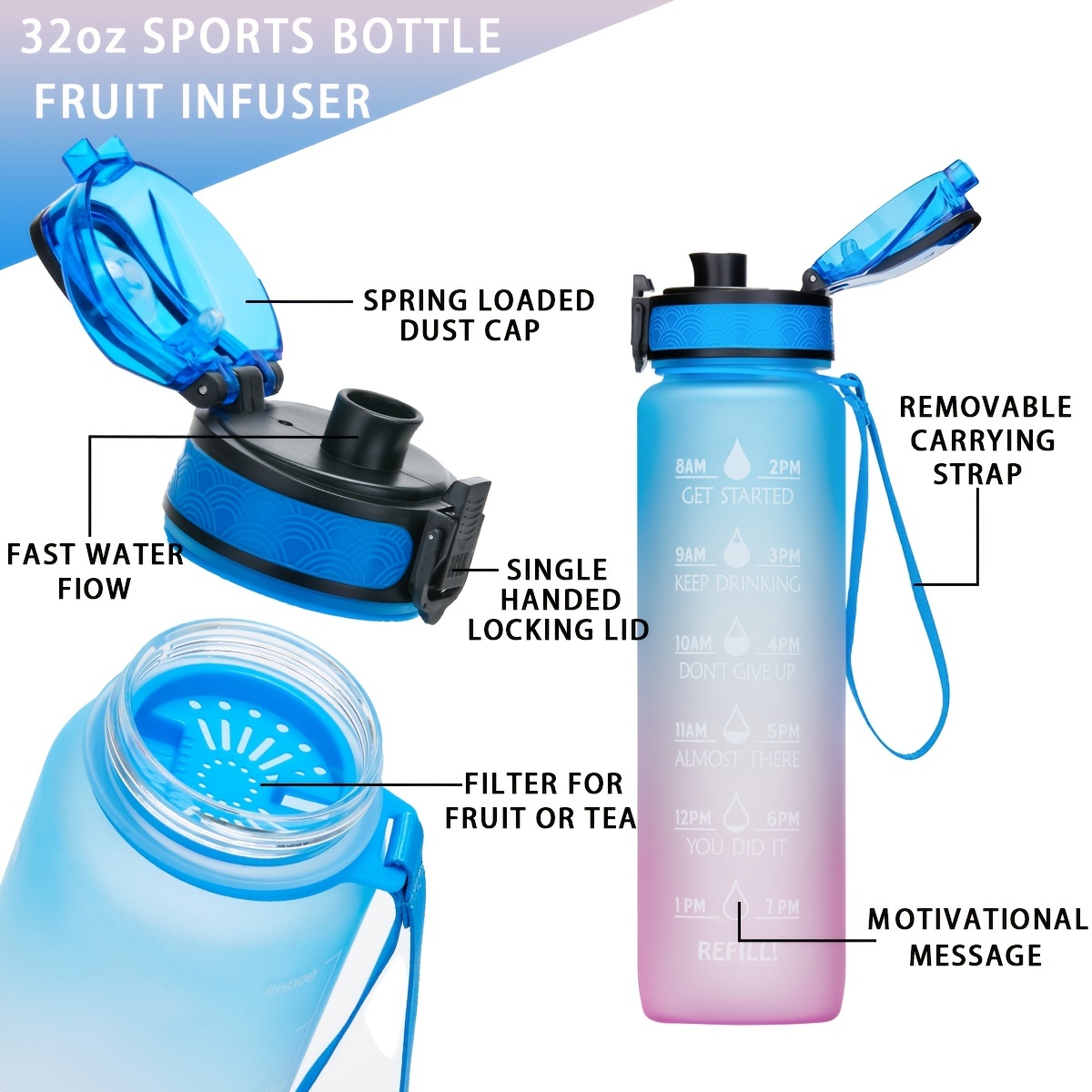 Water Bottle Time Marker Fruit Filter Leak Proof Bpa Free - Temu