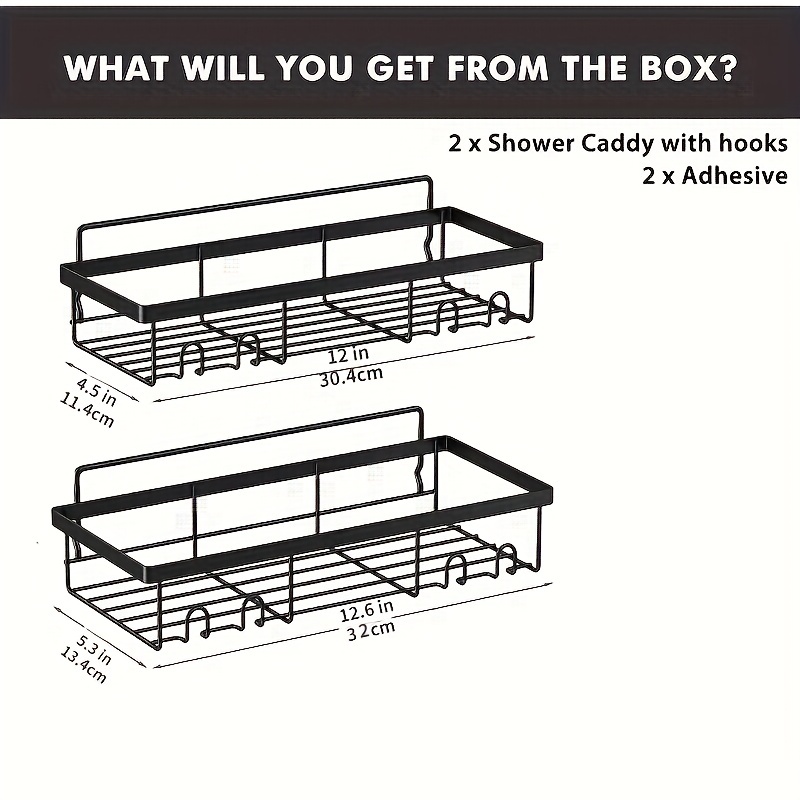 Shower Caddy Shelf Organizer Rack, Self Adhesive Black Bathroom
