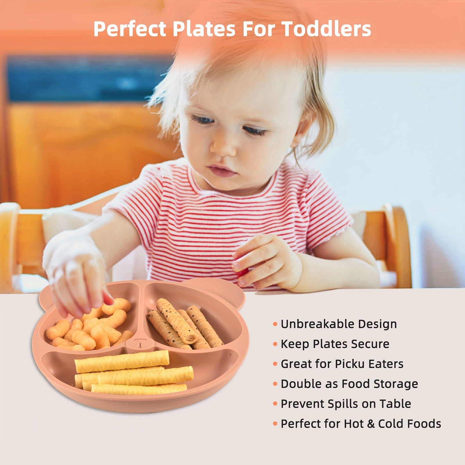 Assiette à ventouse pour bébé – Assiette de sevrage en silicone  antidérapant – Restez en place Assiette d'alimentation avec ventouse – Set  de table pour enfants pour plus de désordre à l'heure