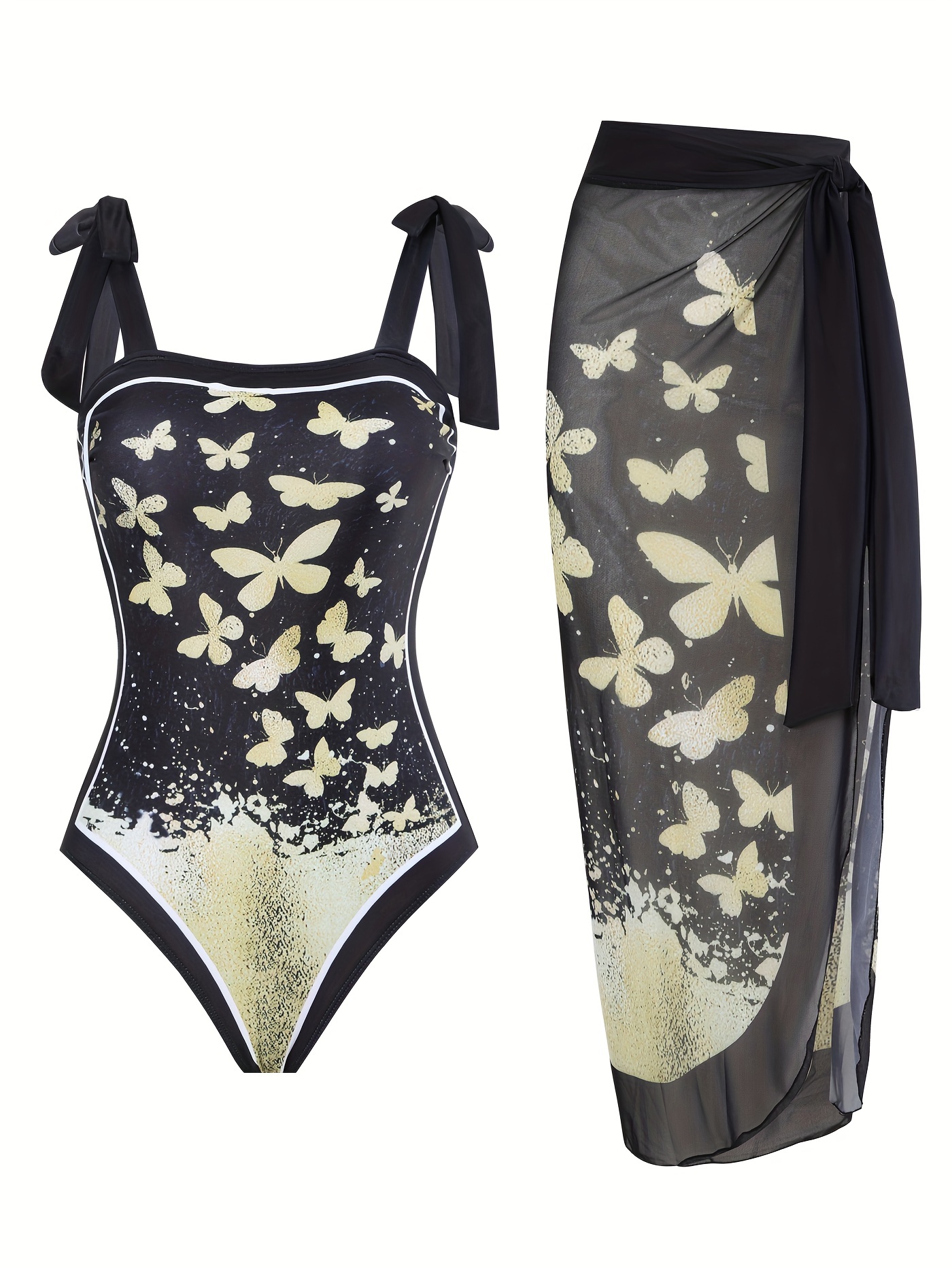 Plus Size Elegant Swimsuit Set Women's Plus Butterfly Print - Temu